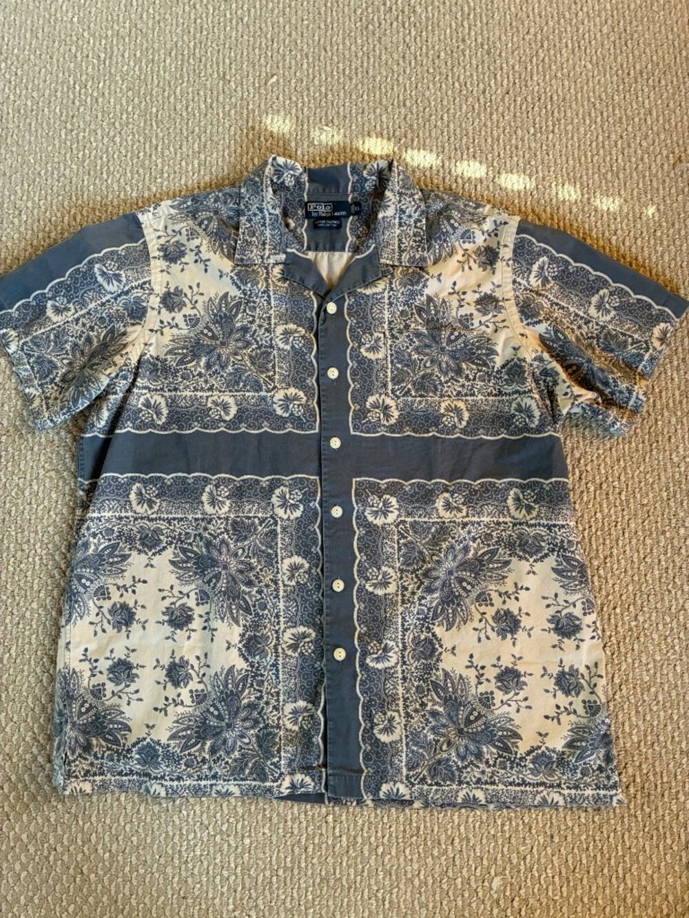 VTG 90s Polo Ralph Lauren Caldwell Shirt XL Bandana Paisley Loop Collar Cotton